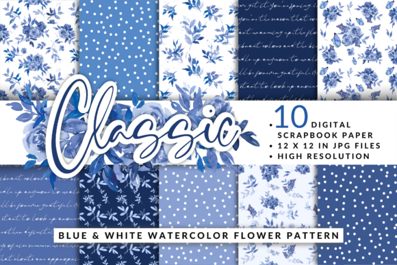 Blue Watercolor Flower Digital Paper Set: A Versatile Tool for Creative Projects