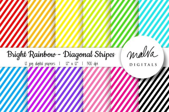 Bright Rainbow Diagonal Stripes Digital Paper Pack
