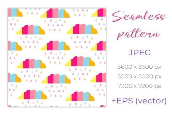 Rainbow Clouds Seamless Pattern