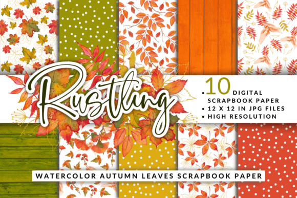 Watercolor Autumn Leaves Scrapbook Paper