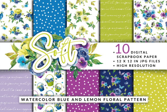 Watercolor Blue and Lemon Floral Pattern: A Versatile Design for Modern Creative Projects