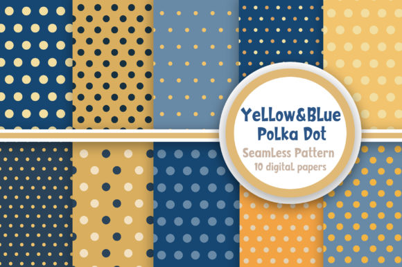 Yellow Blue Polka Dot Seamless Pattern